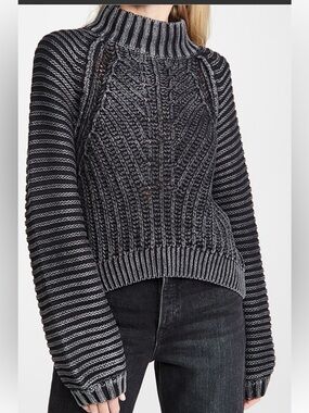 FREE PEOPLE Sweetheart Sweater Chunky Knit Mock neck Revolve Boho Black